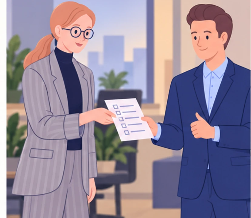 Anna gives Tomasz a detailed checklist, which he welcomes.