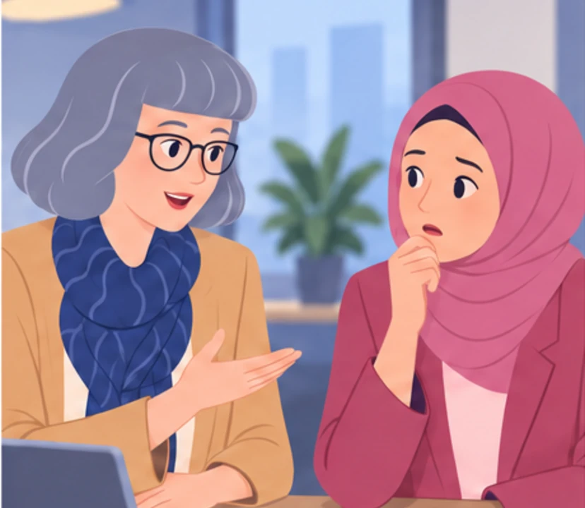 Helena, Amira in panel 2 of I came for an answer. I got a question..