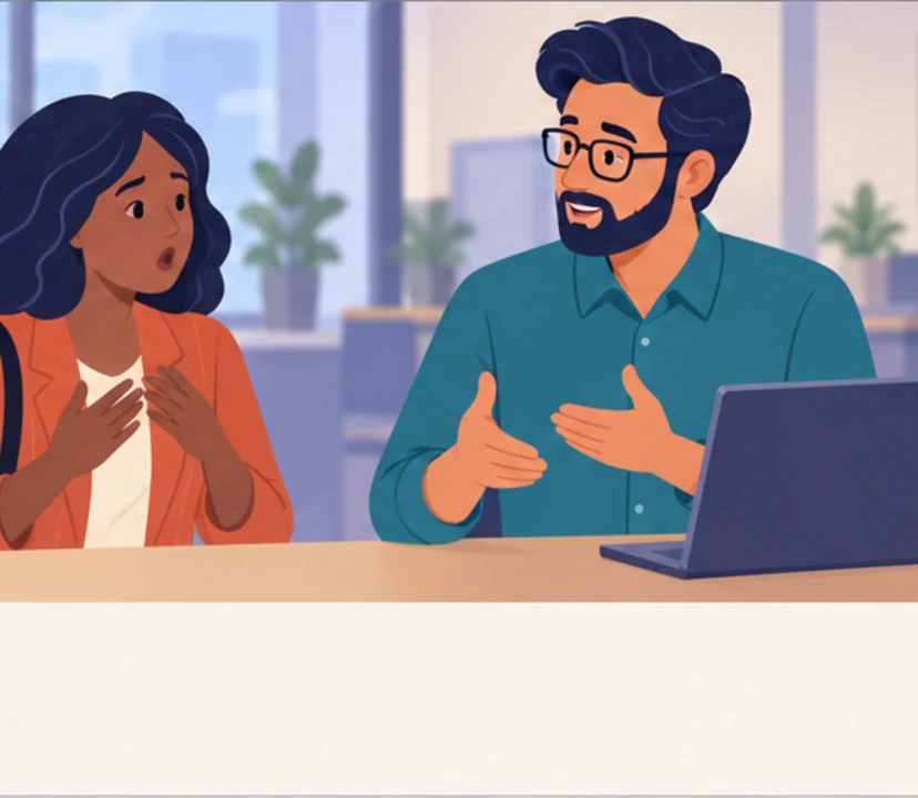 Nia, Karim, Olek in panel 4 of Why did you message my team?.